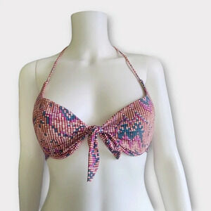 L*Space Push Up Bikini Top Size S Halter Multicolor Mosaic Padded Cups